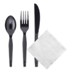 Black Cutlery Set Heavy Duty (Spoon, Fork, Knife & Napkin) 500Pieces