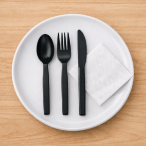 HD Black Cutlery Set – Spoon, Knife, Fork & Napkin (500 Pkt)