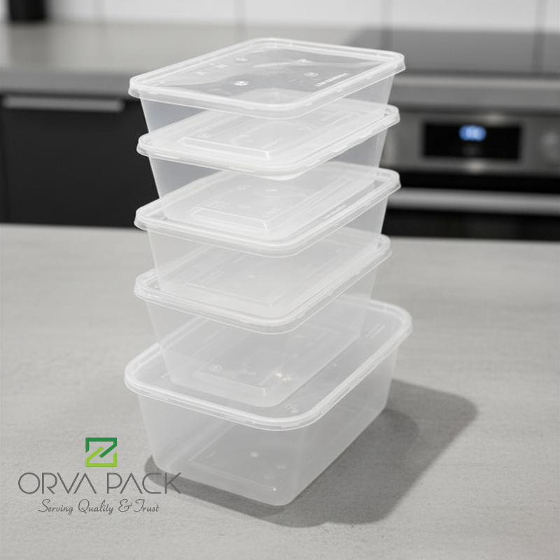 Clear rectangular microwave container with lid in multiple sizes