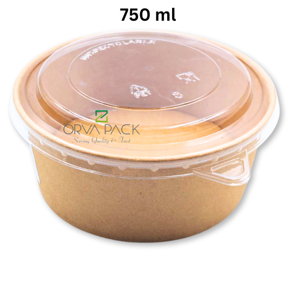 Kraft Round Salad Bowl with PET Lid | 300 pcs | 500ml–1300ml | Eco-Friendly Takeaway Containers UAE - Image 4