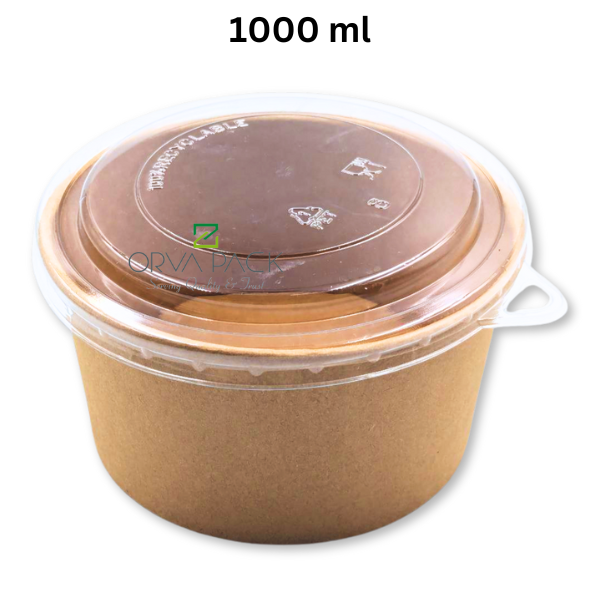 Kraft Round Salad Bowl with PET Lid | 300 pcs | 500ml–1300ml | Eco-Friendly Takeaway Containers UAE - Image 3