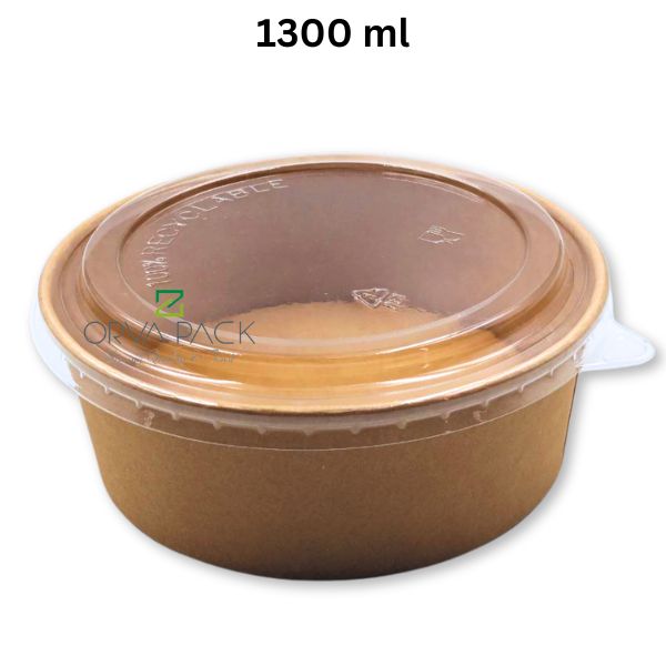 Kraft Round Salad Bowl with PET Lid | 300 pcs | 500ml–1300ml | Eco-Friendly Takeaway Containers UAE - Image 6