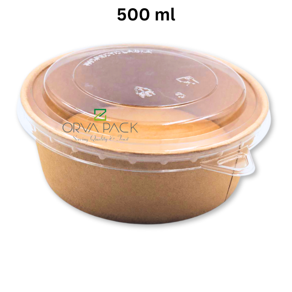 Kraft Round Salad Bowl with PET Lid | 300 pcs | 500ml–1300ml | Eco-Friendly Takeaway Containers UAE - Image 5