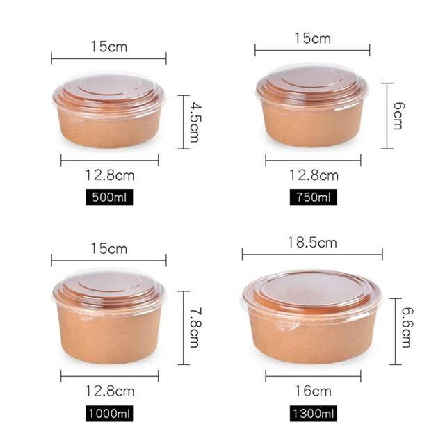 Kraft Round Salad Bowl with PET Lid | 300 pcs | 500ml–1300ml | Eco-Friendly Takeaway Containers UAE - Image 2