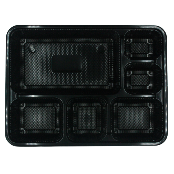 Black Base Rectangular 6-Compartment Container with Lid |200 Pieces