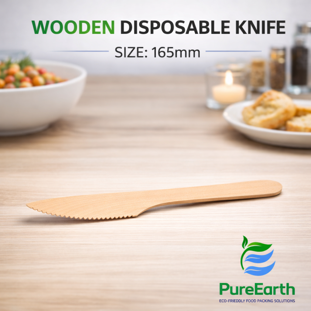 PureEarth Wooden Knife – 165mm |1500 pcs (Pack of 30 x 50 Pieces) | Biodegradable & Eco-Friendly