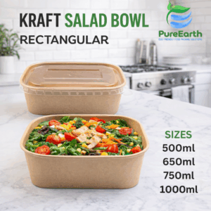 Kraft Rectangular Salad Bowl with Lid | 300 pcs | 500–1000ml | Eco-Friendly UAE
