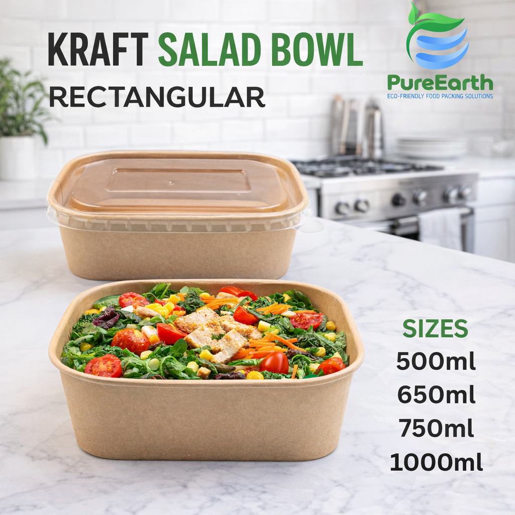 kraft rectangular salad bowl with lid 500ml 750ml 1000ml UAE