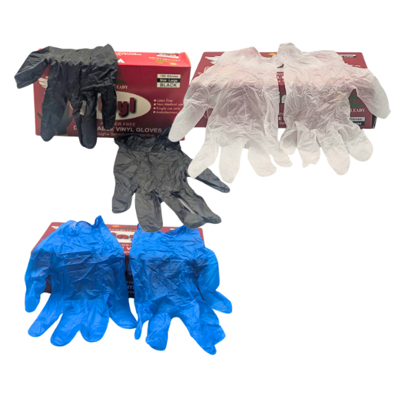 Vinyl Gloves – Clear / Blue / Black | Sizes S, M, L, XL | 100 Pcs/Box | Disposable Hand Protection