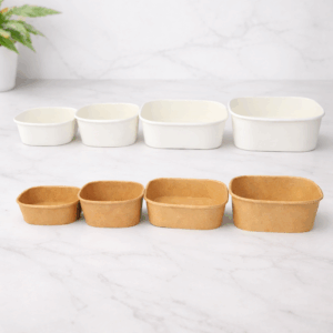 Square Kraft Salad Bowl (White & Brown) With PET Lid – 300 Pcs | Strong, Leak-Proof Food Packaging