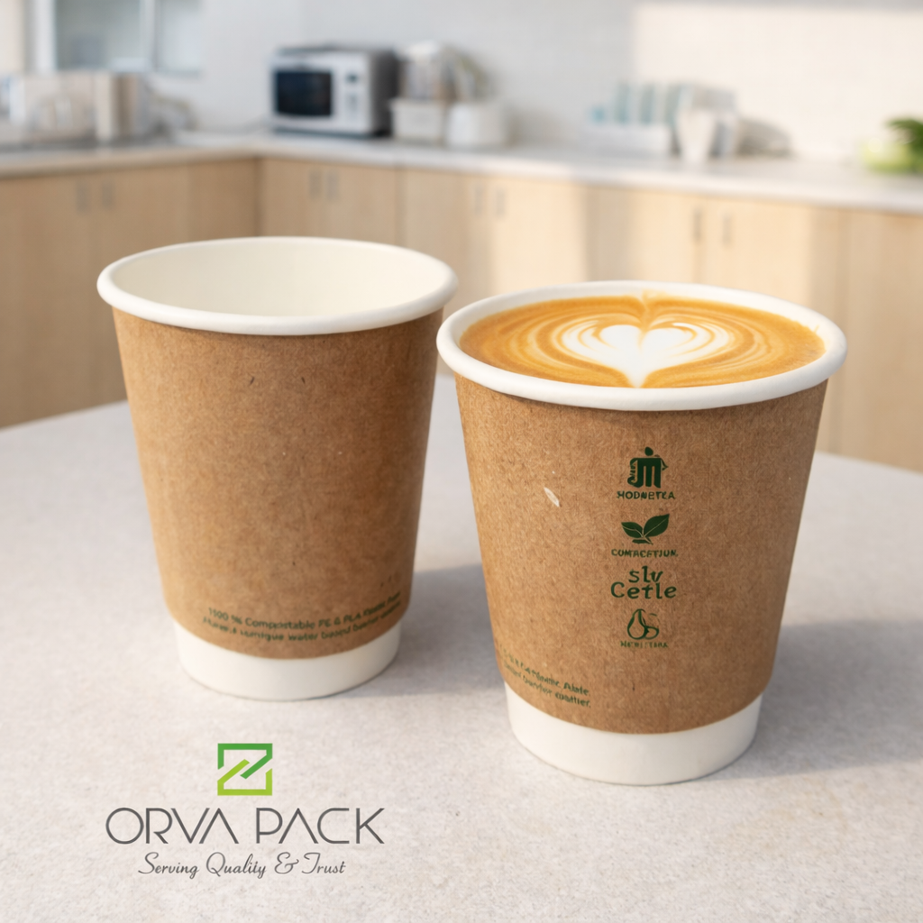 Compostable Double Wall Paper Cup – 8 oz (Brown) – 500 Cups – (100% Plastic Free)