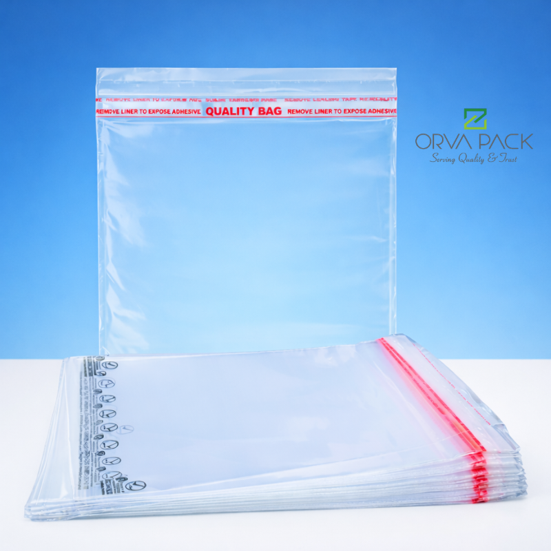 Transparent PP Tape Bags – Resealable Adhesive Seal Packaging – Various Sizes – Strong Sticker