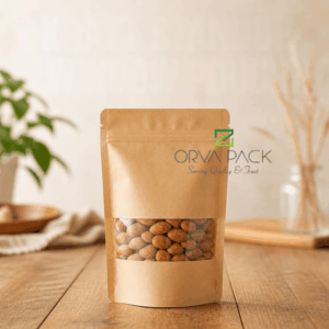 Kraft Stand Up Pouch with Window UAE | Resealable Zip Lock Food Packaging Bags